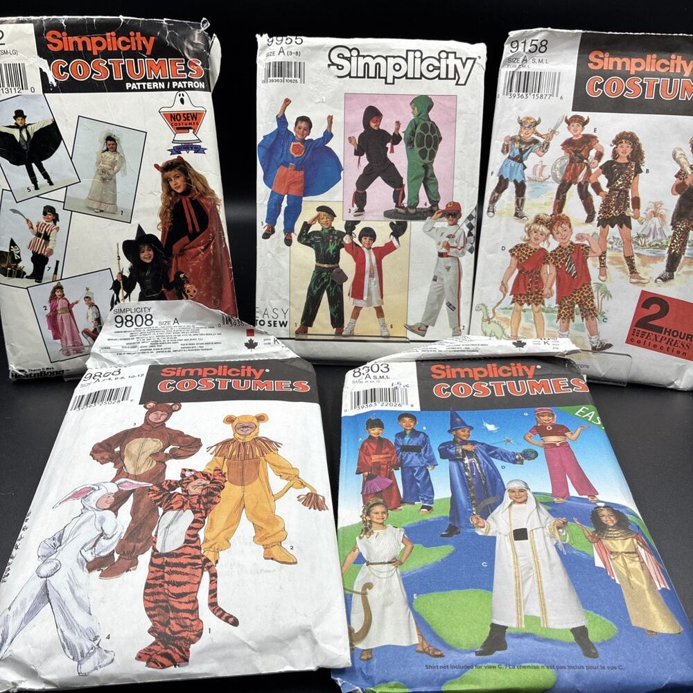 Lot of 5 Vintage Halloween Sewing Patterns Simplicity Child Costumes Size A